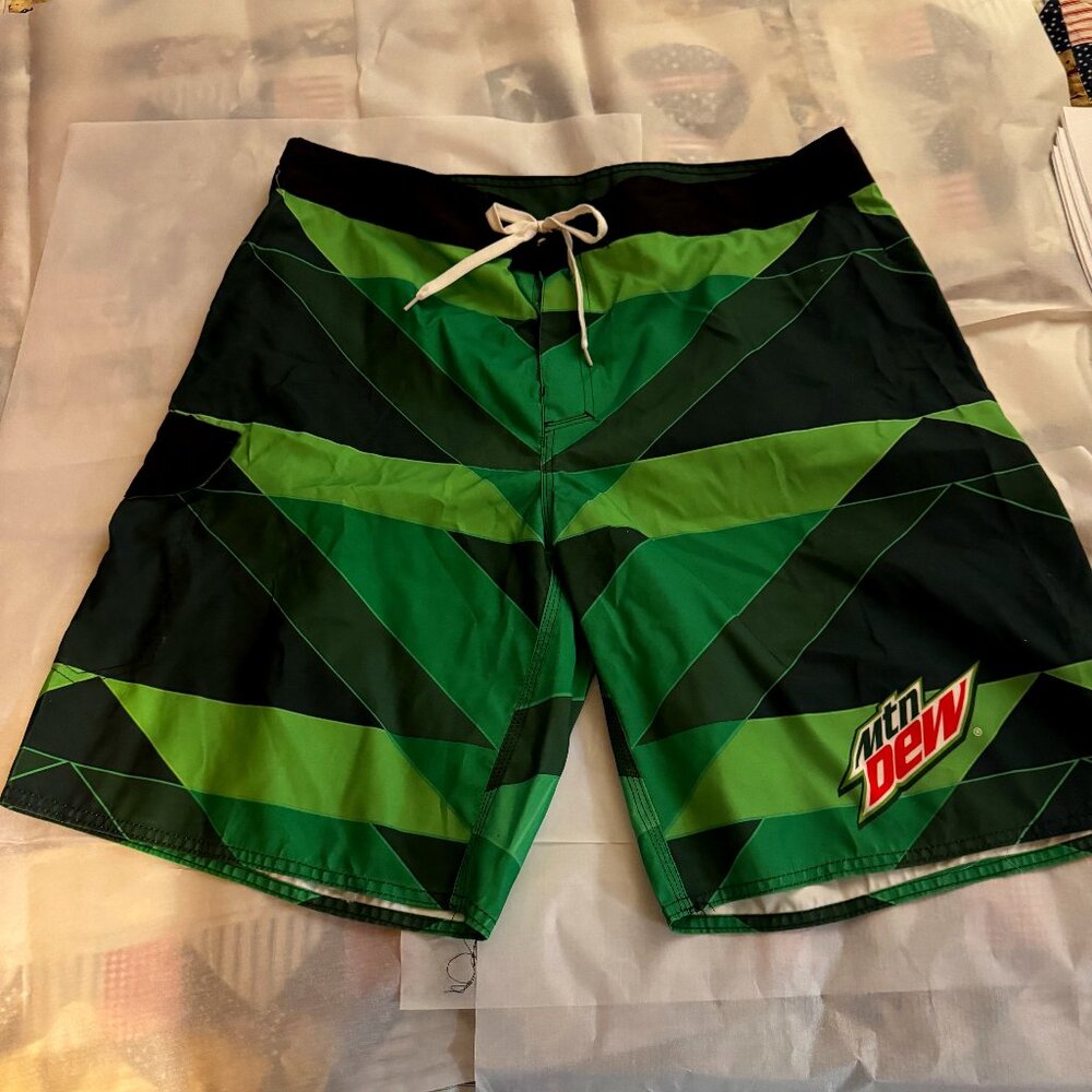 Mountain Dew Green Abstract Board Shorts